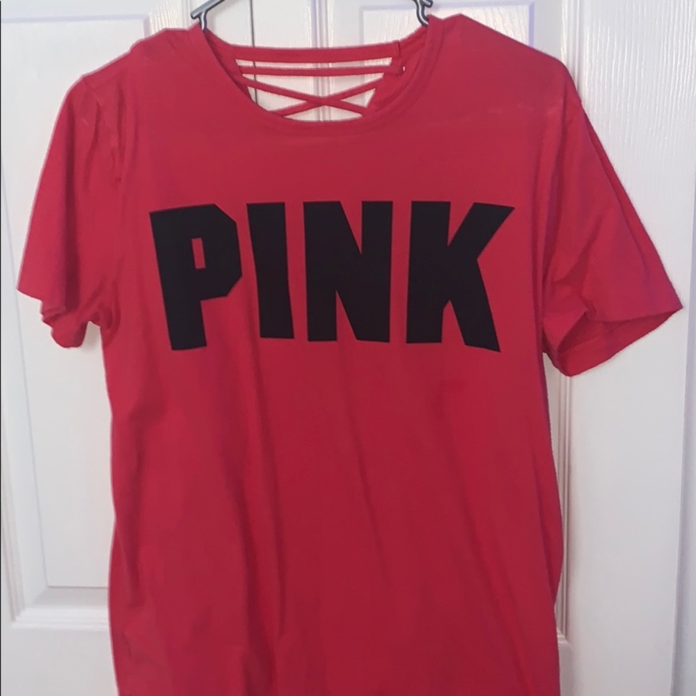 pink brand tee shirt